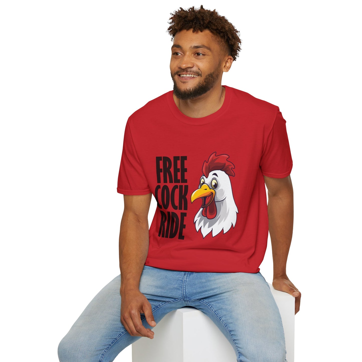 Graphic T-Shirt — "Free Cock Ride" Rooster Novelty Tee