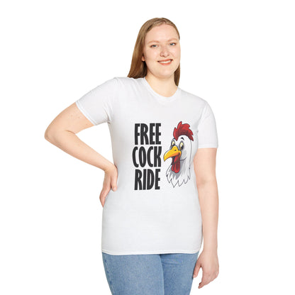 Graphic T-Shirt — "Free Cock Ride" Rooster Novelty Tee