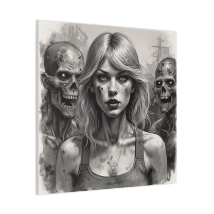 Zombie Apocalypse Canvas Print — Female Survivor Portrait Matte Stretched Art