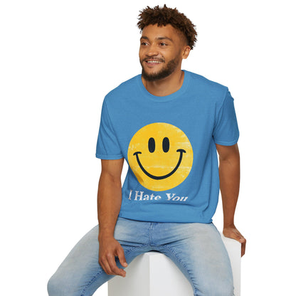 Funny 'I Hate You' Smiley T-Shirt — Retro Distressed Yellow Smiley Tee