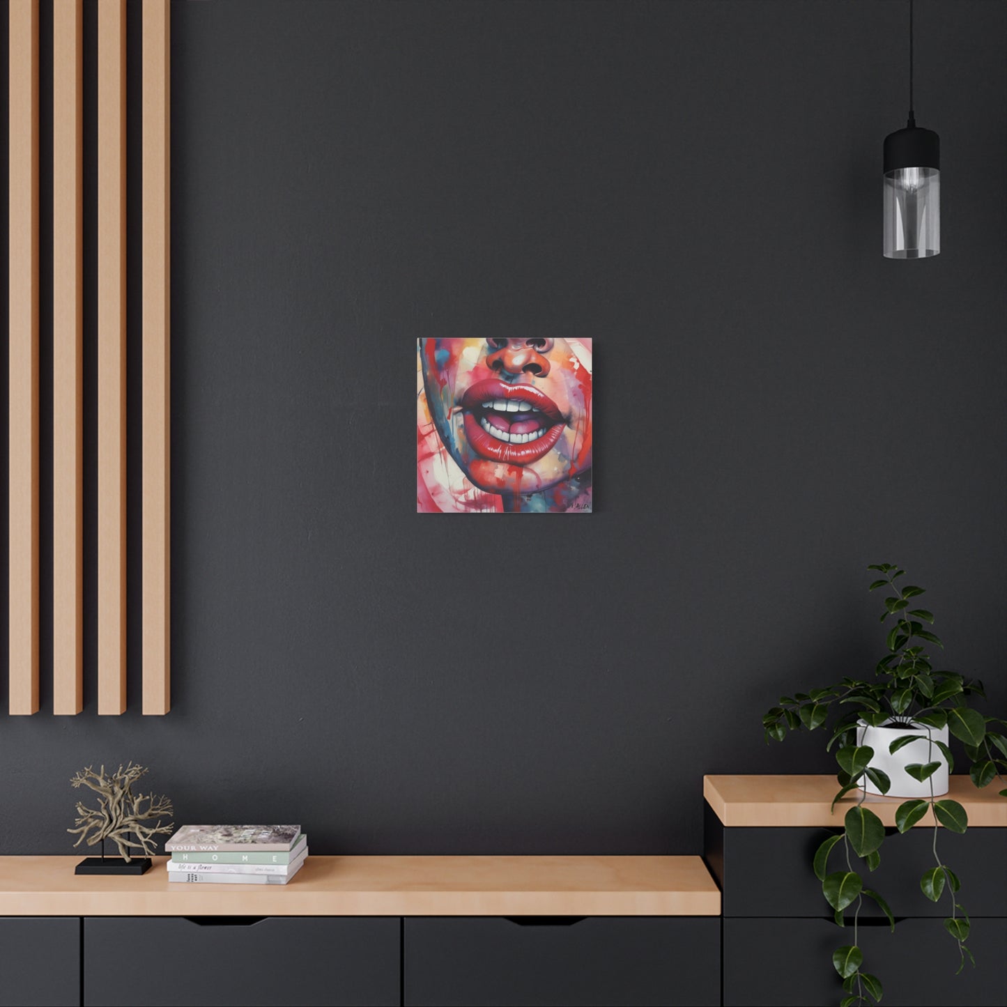 Colorful Pop Art Lips Canvas Wall Art – Vibrant Stretched Matte Portrait