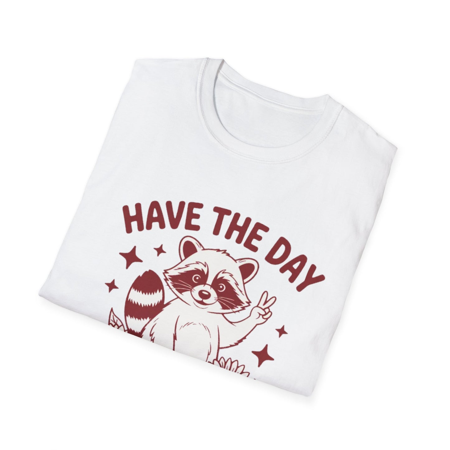 Have The Day You Deserve Raccoon T-Shirt — Positive Message Tee with Sunflowers
