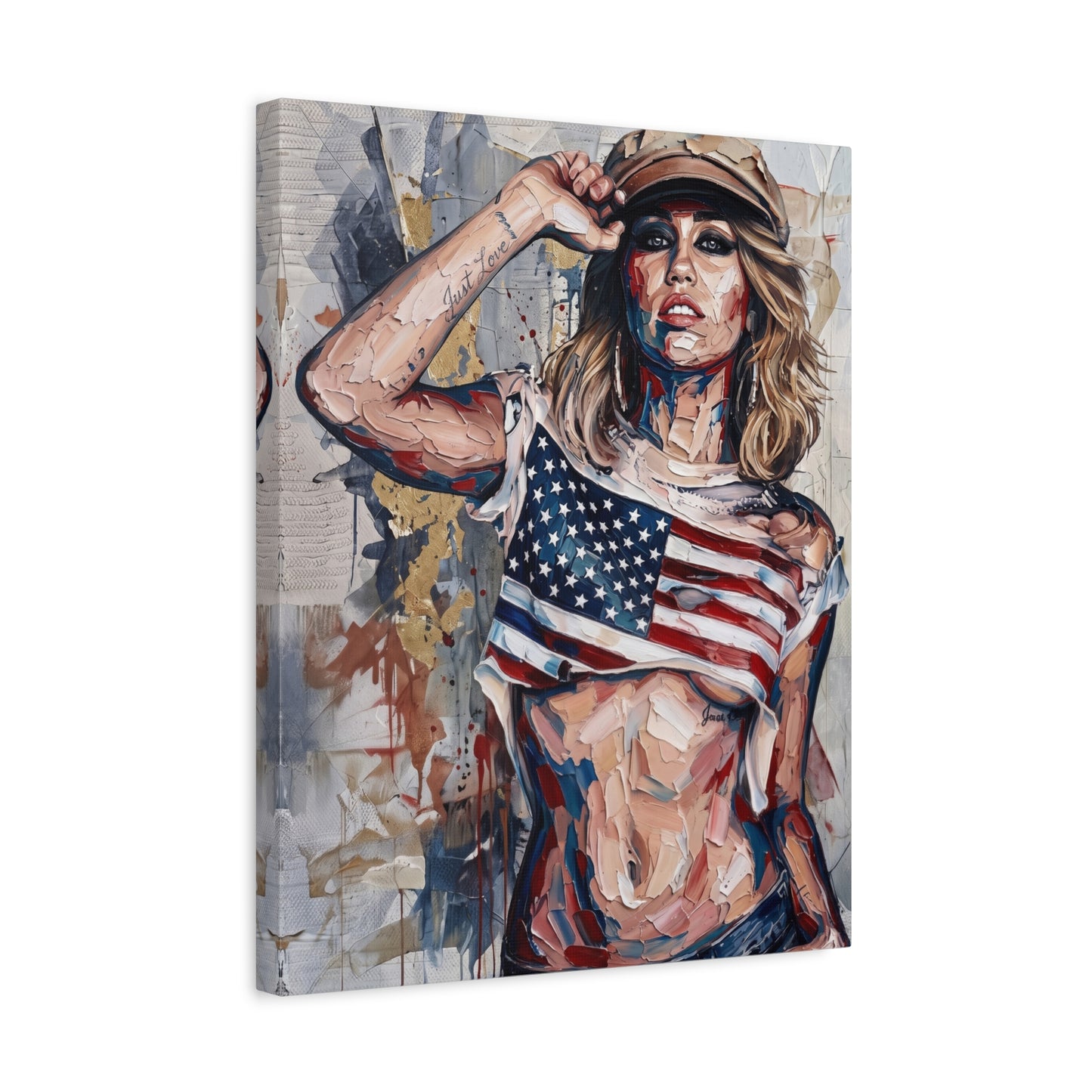 Patriotic Girl American Flag Canvas Print — Matte Stretched Wall Art