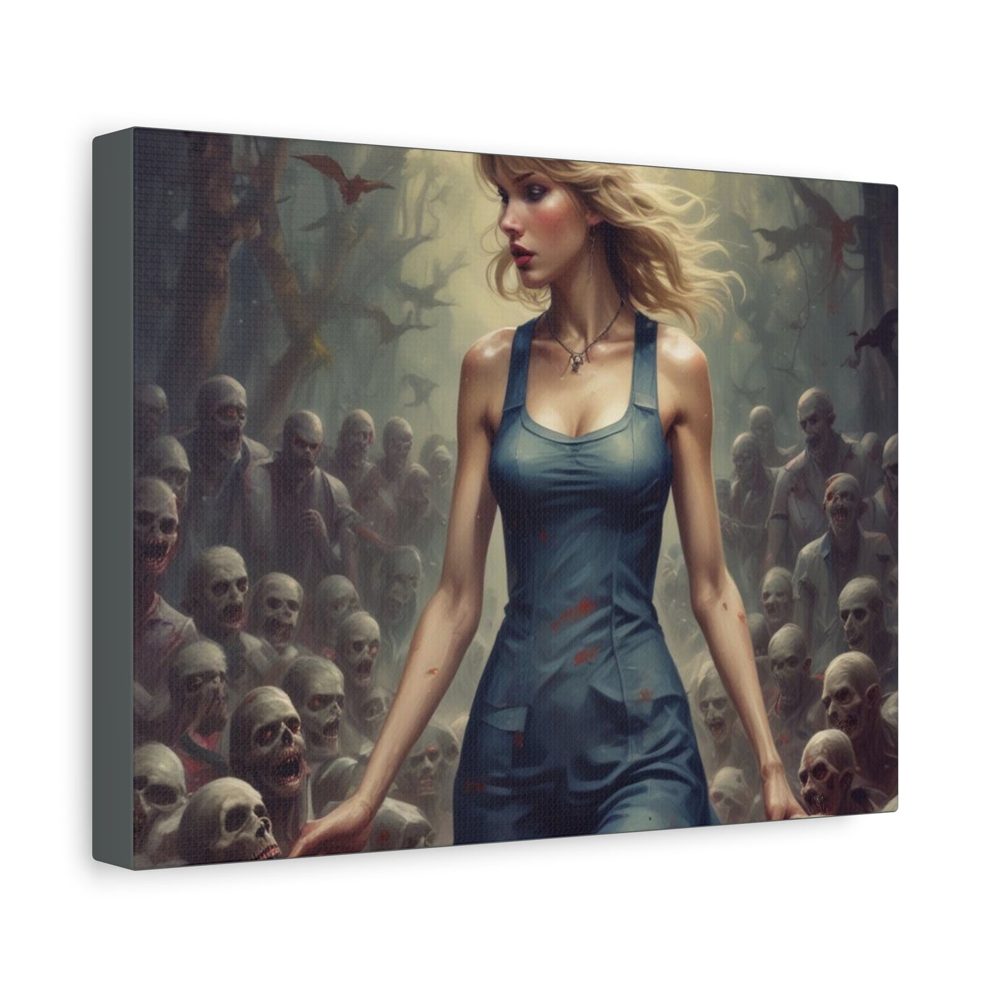 Zombie Swift Horde Canvas Print — Female Survivor Horror Wall Art (Matte Stretched 1.25")