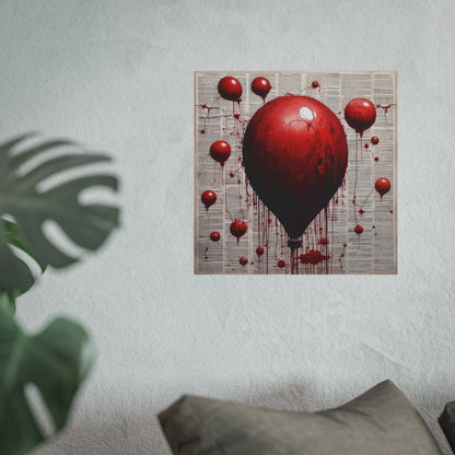 Fine Art Poster — Red Dripping Balloon on Vintage Book Pages