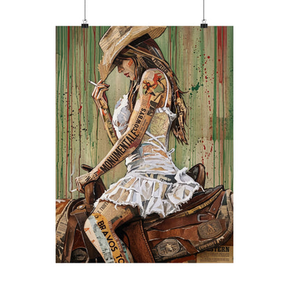 Cowgirl Art Satin Poster — Vintage Western Pinup Print
