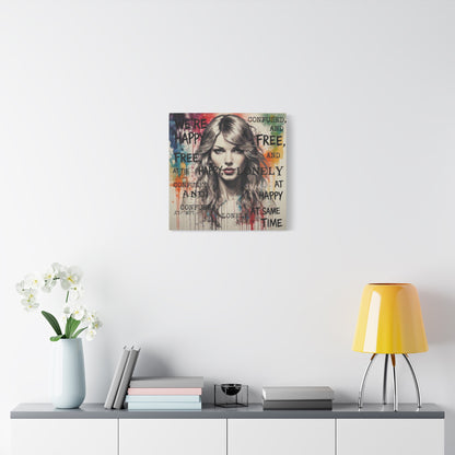 Taylor-Inspired Pop Portrait Matte Canvas Print — 'Happy, Lonely, Confused' Stretched Wall Art
