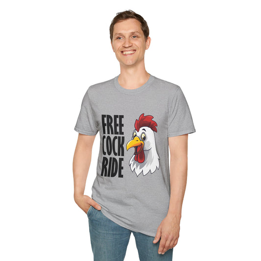 Graphic T-Shirt — "Free Cock Ride" Rooster Novelty Tee