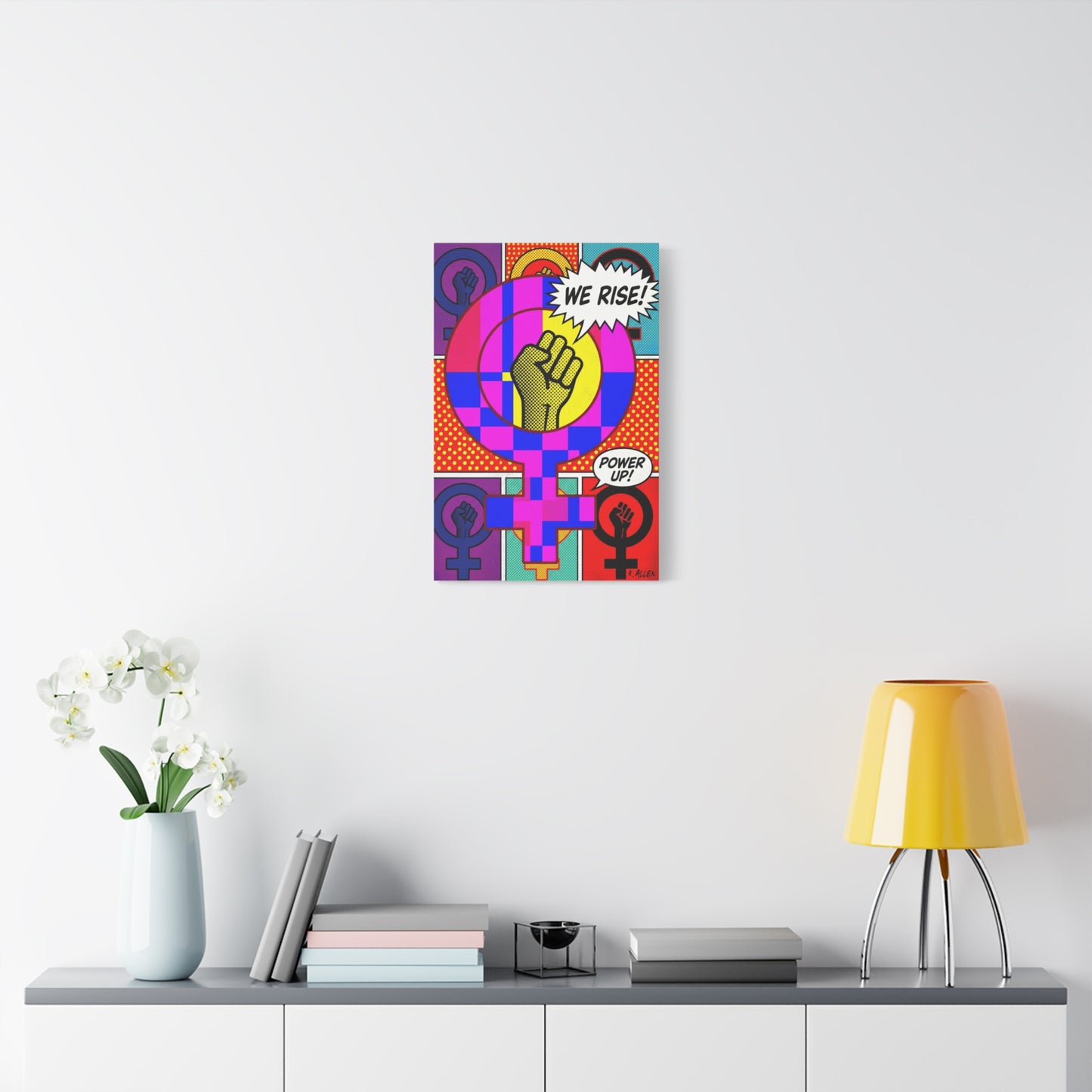 Feminist Pop Art Canvas — "We Rise!" Stretched Matte Wall Art