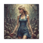 Zombie Swift Horde Canvas Print — Female Survivor Horror Wall Art (Matte Stretched 1.25")