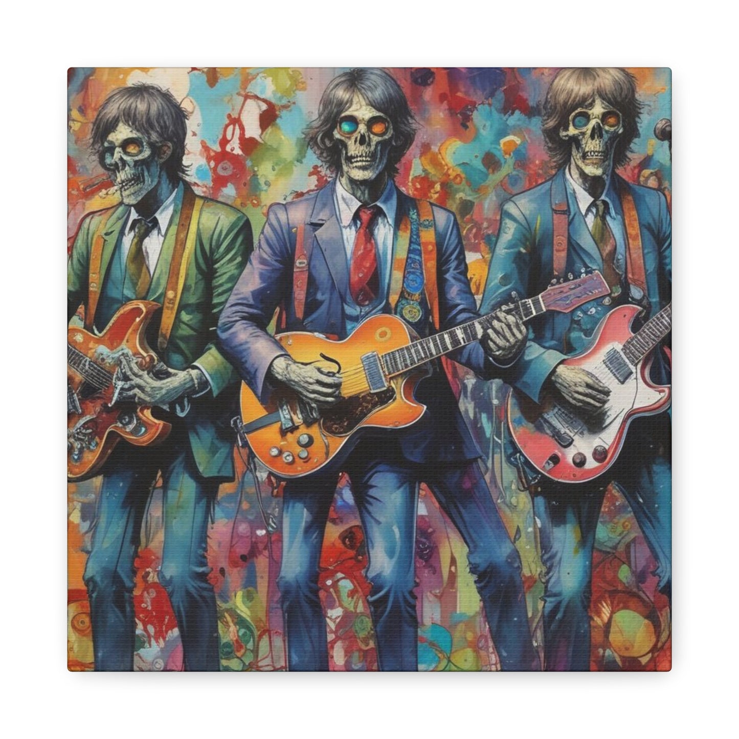 Rock Skeleton Band Canvas Print — Colorful Guitarist Wall Art