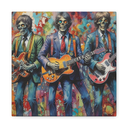 Rock Skeleton Band Canvas Print — Colorful Guitarist Wall Art