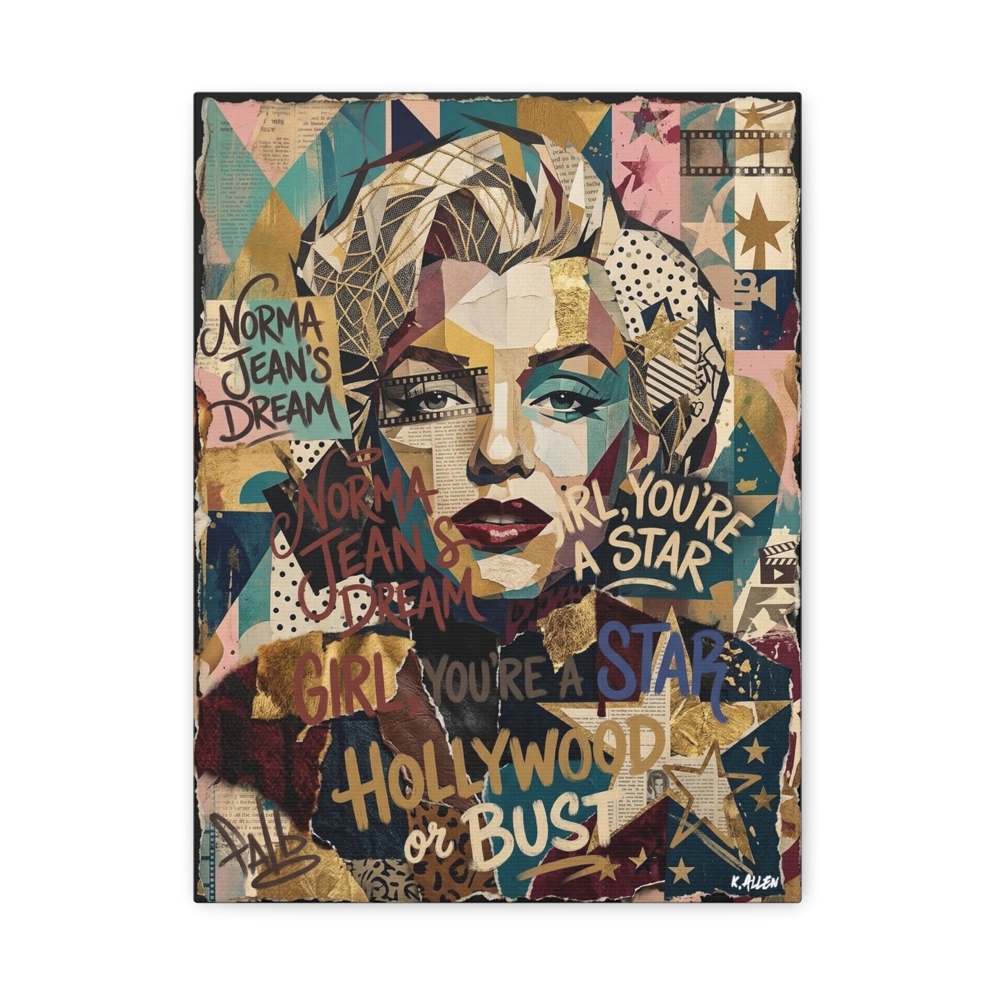 Hollywood Star Portrait Matte Canvas Wall Art, Stretched 1.25"