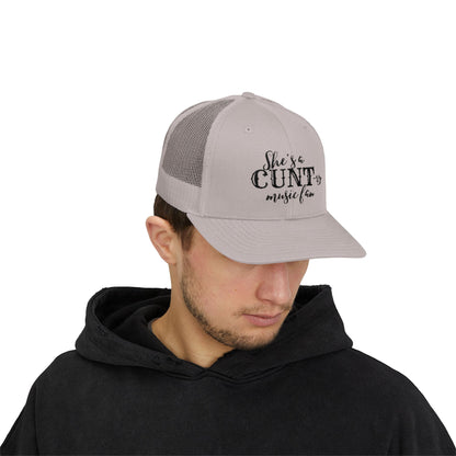 Trucker Cap — "She's a CUNTry Music Fan" Embroidered Mesh Snapback