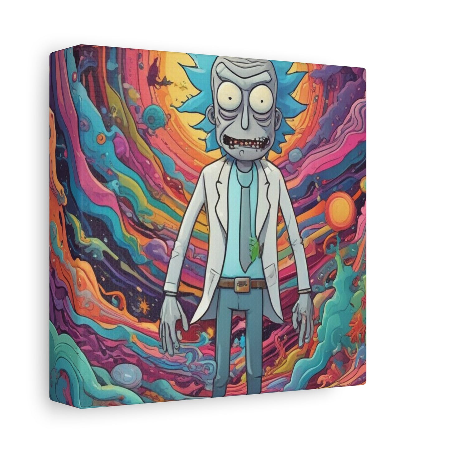 Psychedelic Rick Portal Canvas — Colorful Rick Illustration on Stretched Matte Canvas
