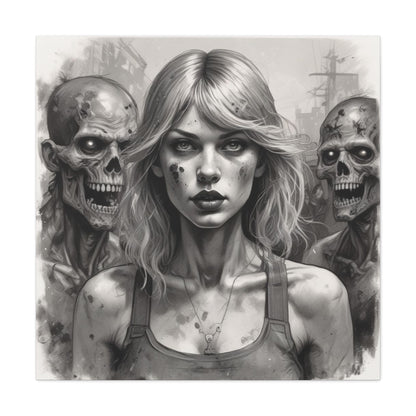 Zombie Apocalypse Canvas Print — Female Survivor Portrait Matte Stretched Art