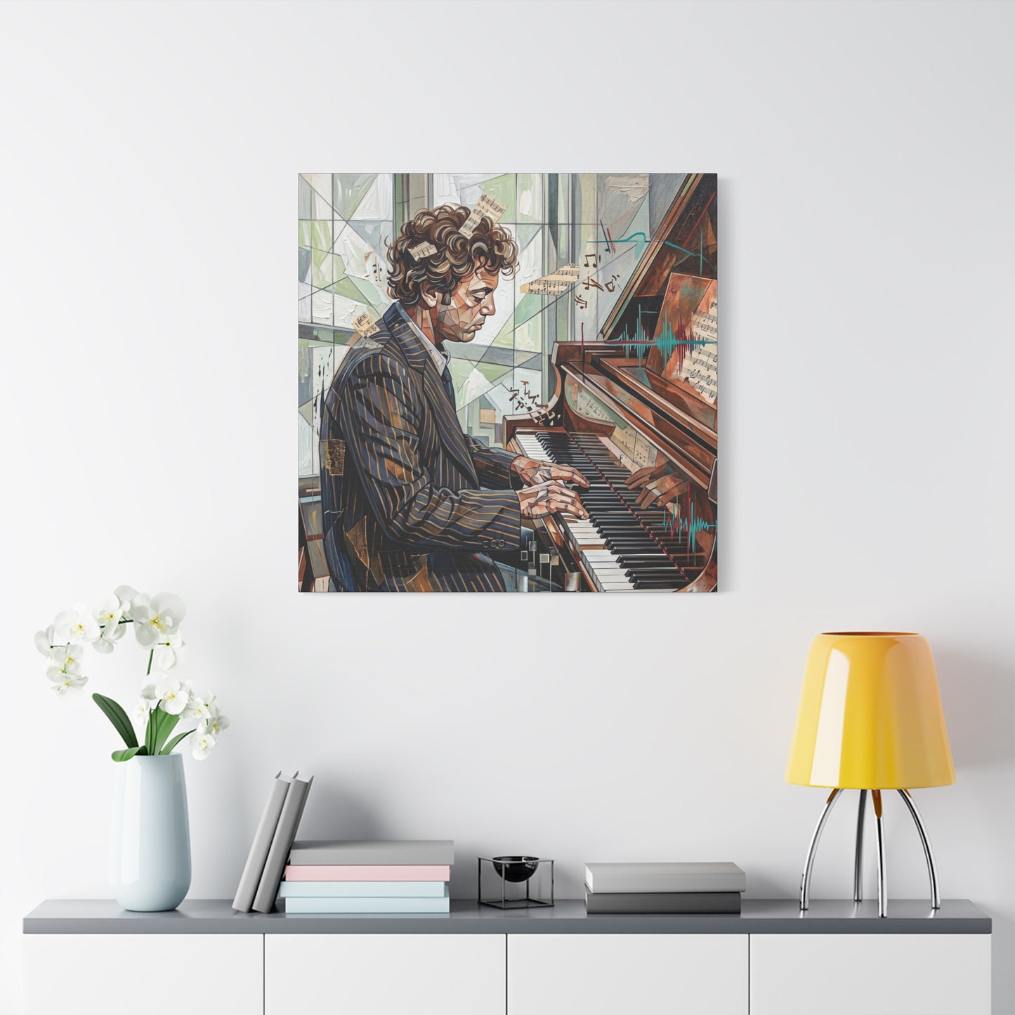 Piano Man Joel Canvas Wall Art — Abstract Character Portrait