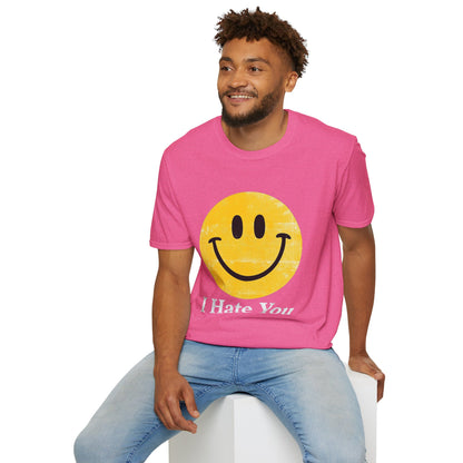 Funny 'I Hate You' Smiley T-Shirt — Retro Distressed Yellow Smiley Tee