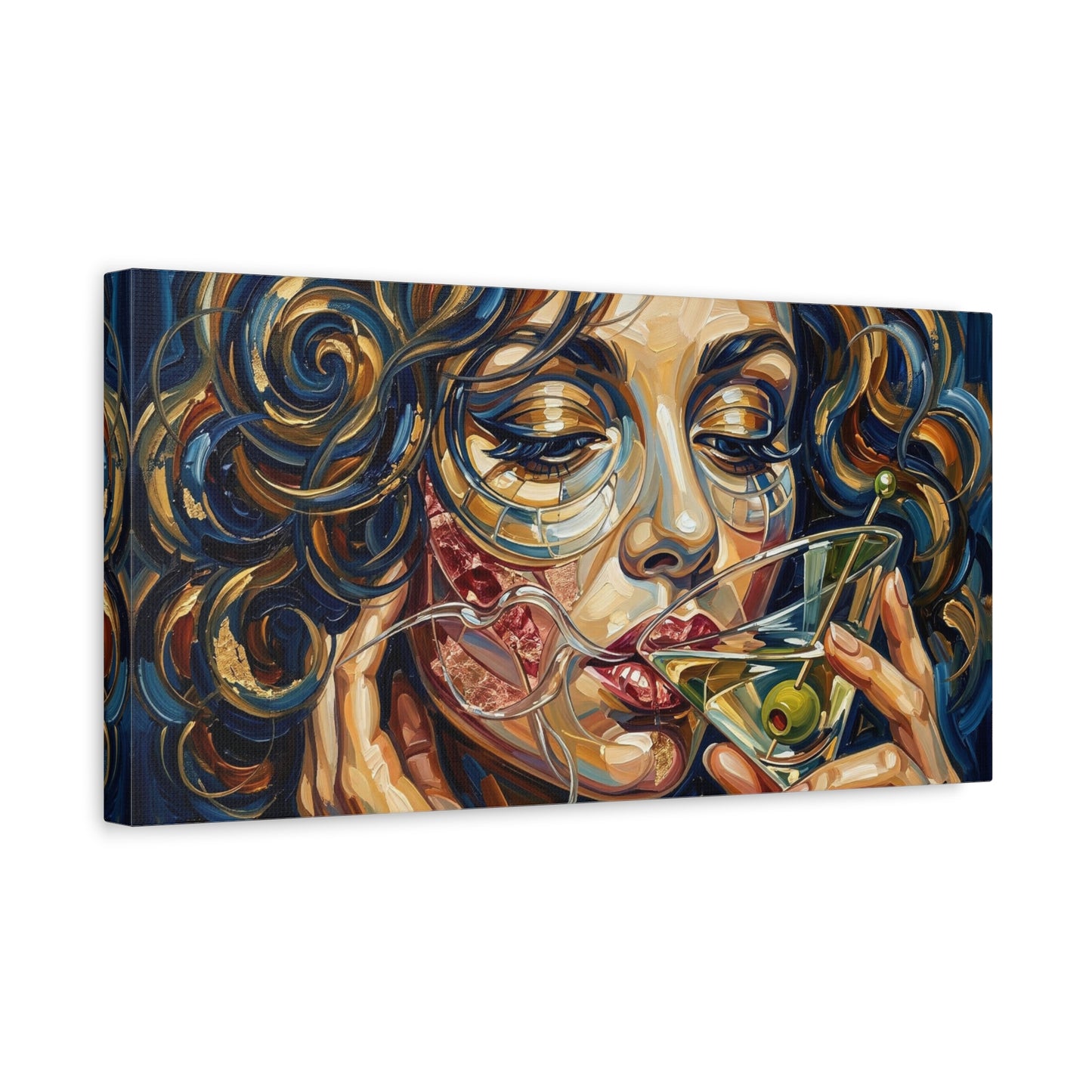 Martini Muse Canvas Wall Art — Contemporary Woman Drinking Cocktail