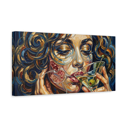 Martini Muse Canvas Wall Art — Contemporary Woman Drinking Cocktail