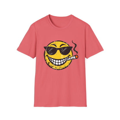 Smokin' Cool Emoji T-Shirt — Retro Grinning Face with Sunglasses & Cigar