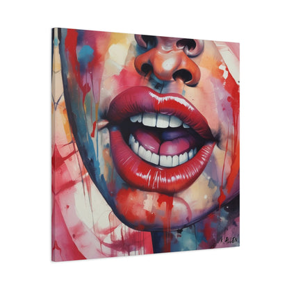 Colorful Pop Art Lips Canvas Wall Art – Vibrant Stretched Matte Portrait