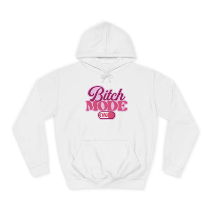 Bitch Mode On Hoodie — Bold Pink Retro Script Graphic Sweatshirt
