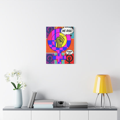Feminist Pop Art Canvas — "We Rise!" Stretched Matte Wall Art
