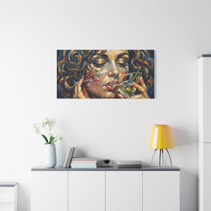 Martini Muse Canvas Wall Art — Contemporary Woman Drinking Cocktail
