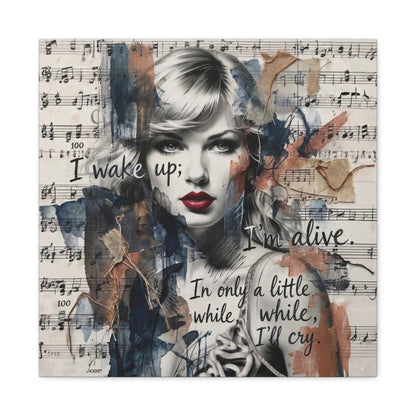 Swift Inspired Matte Stretched Canvas – "I Wake Up; I’m Alive" Mixed-Media Portrait Wall Art