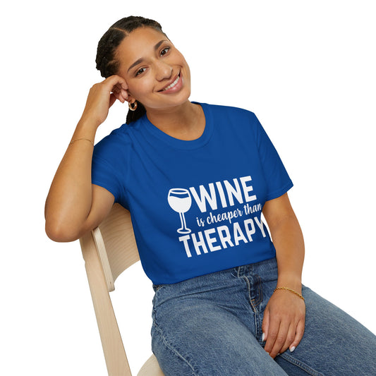 T-Shirt — "Wine Is Cheaper Than Therapy" Funny Wine Lover Tee