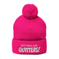 Embroidered Pom-Pom Beanie — "Spitters Are Quitters!" Cozy Winter Hat