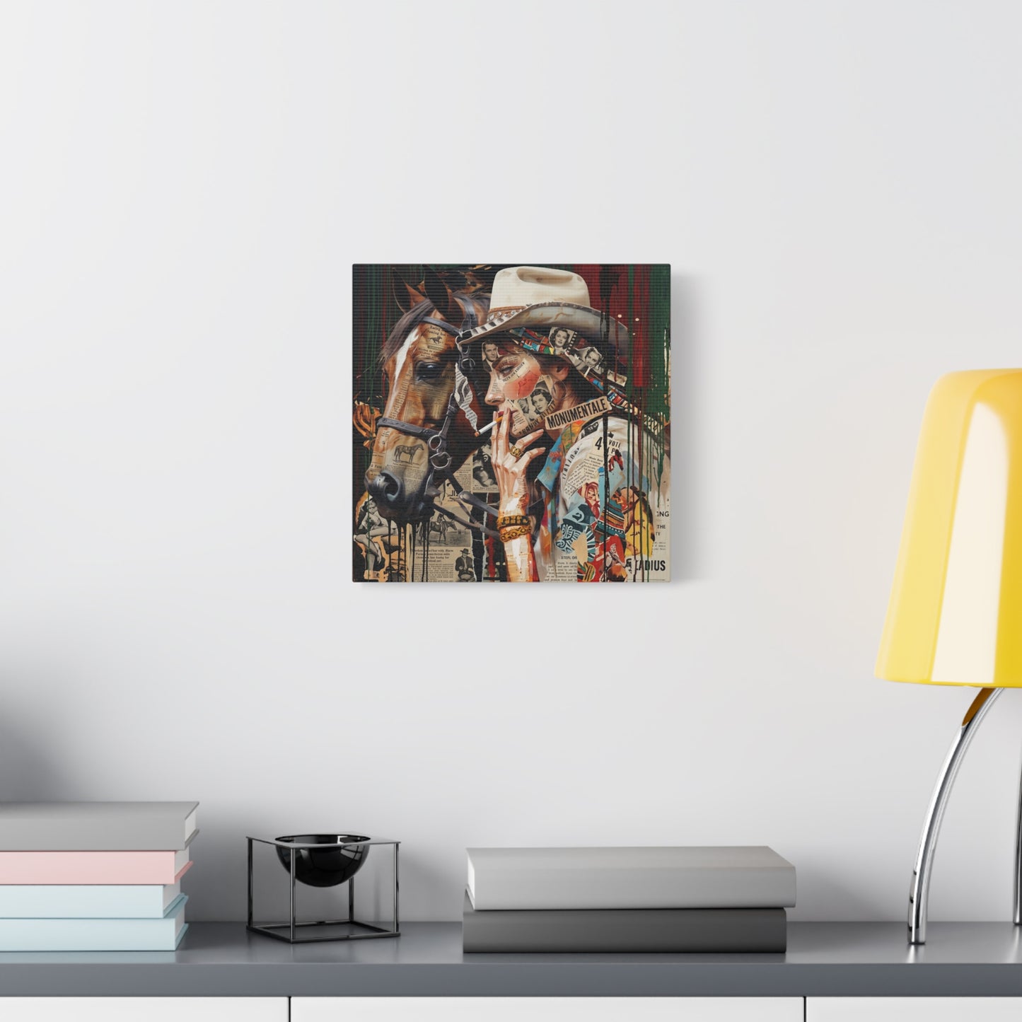 Western Collage Horse & Cowgirl Matte Canvas Wall Art - Stretched 1.25"