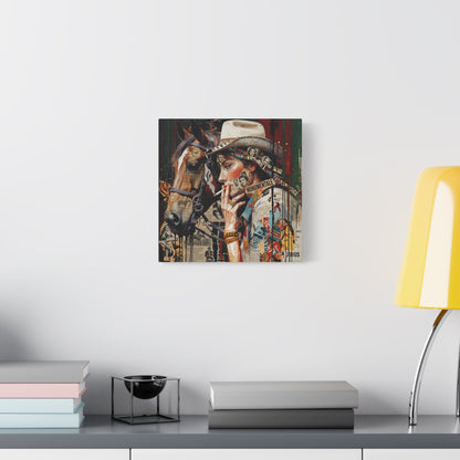 Western Collage Horse & Cowgirl Matte Canvas Wall Art - Stretched 1.25"