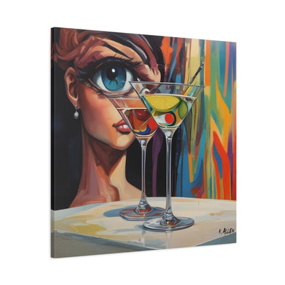 Pop Art Martini Canvas Wall Art — Colorful Woman & Cocktails Matte Stretched 1.25"