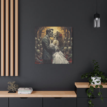 Zombie Bride & Groom Matte Canvas Wall Art — Gothic Wedding Horror Canvas