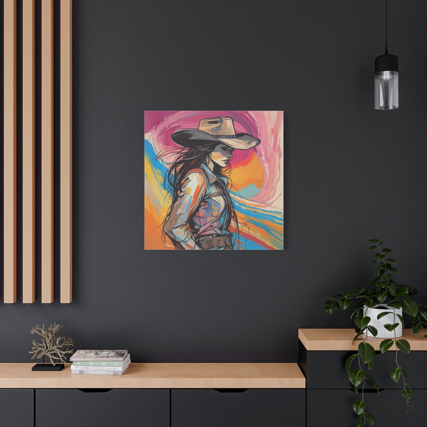 Cowgirl Canvas Wall Art — Vibrant Western Portrait Matte Stretched Canvas