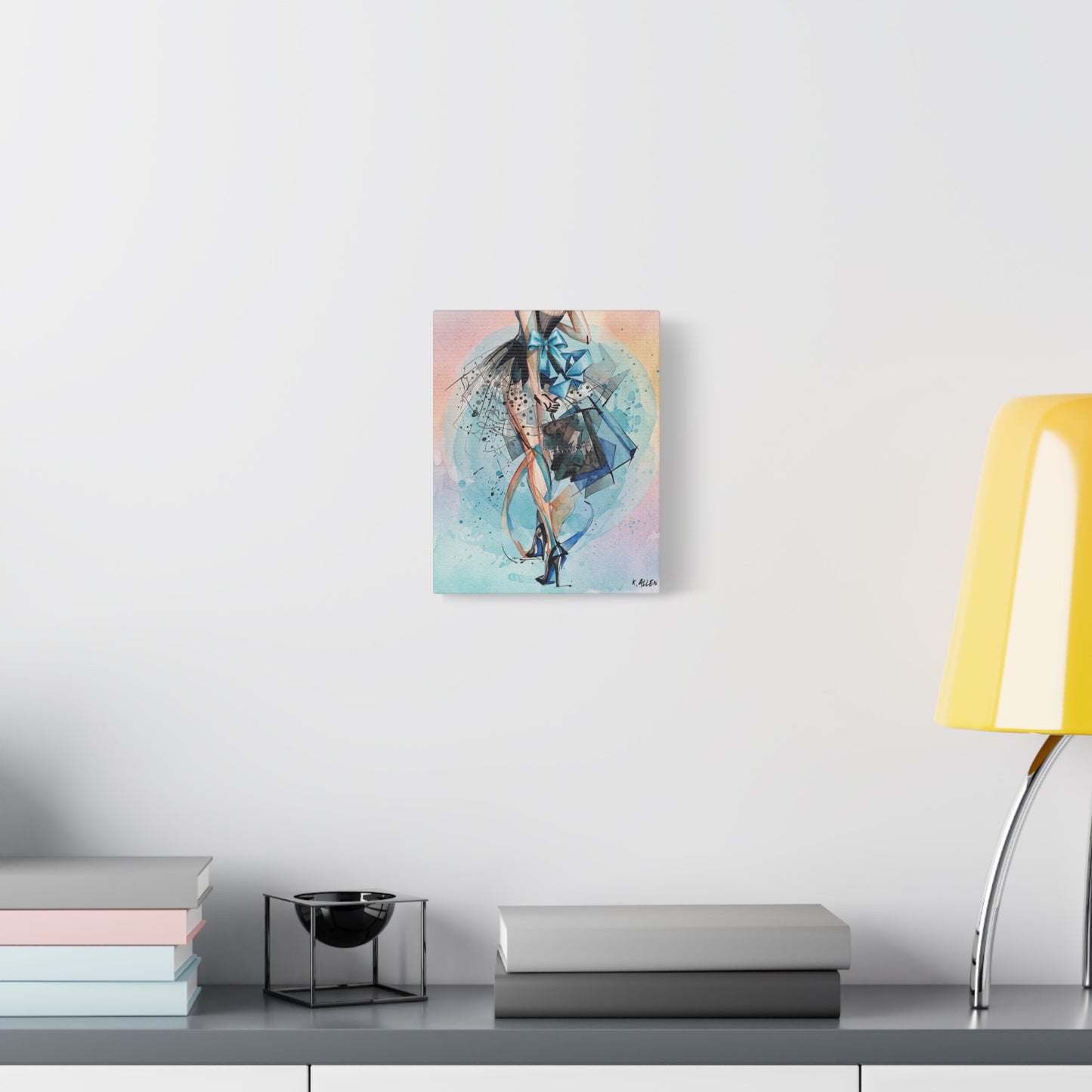 Fashion Illustration Canvas Print — Blue Ribbon Ballet Heels Artwork