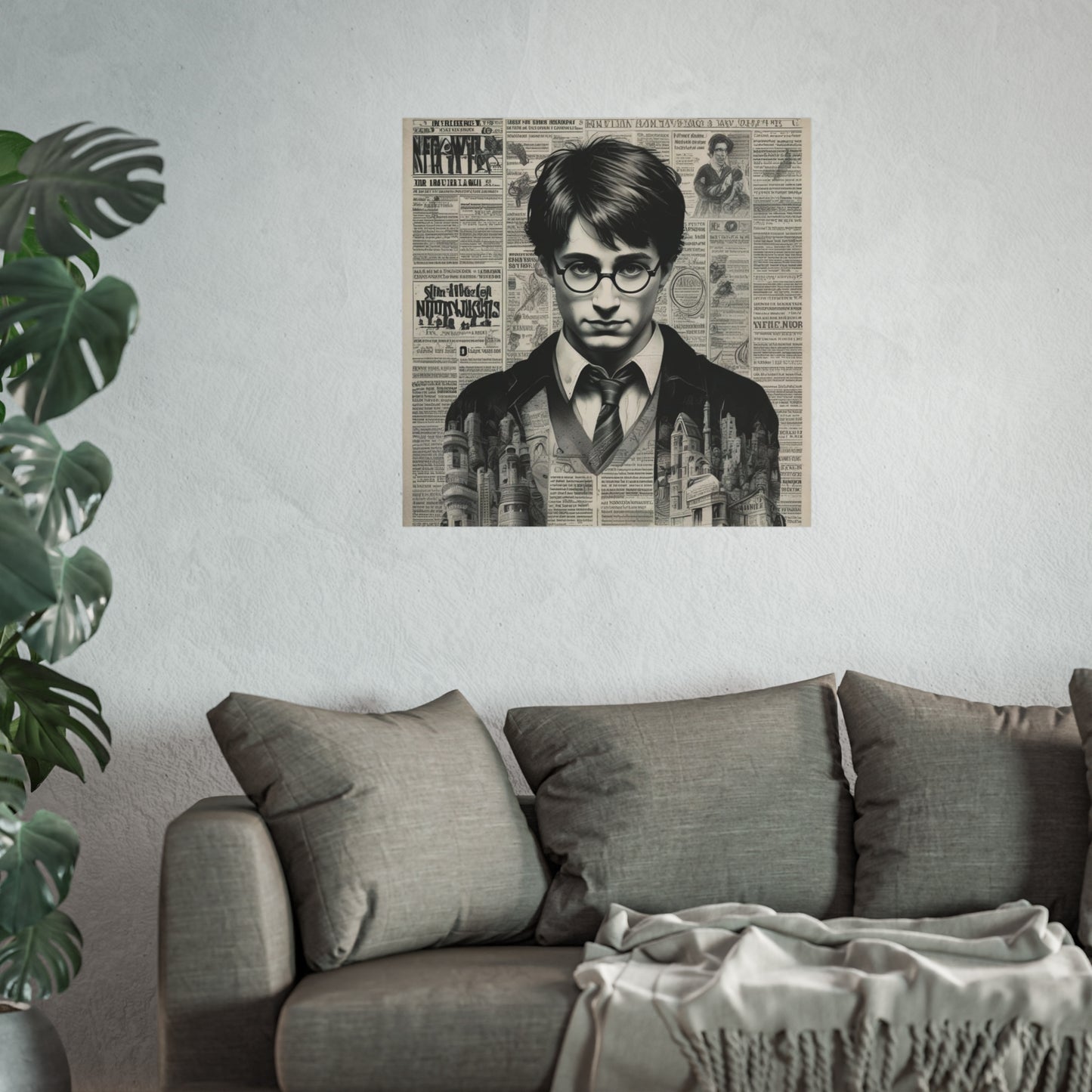Vintage Newspaper Portrait Poster — Young Wizard Illustration Fine Art Print