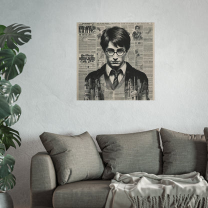 Vintage Newspaper Portrait Poster — Young Wizard Illustration Fine Art Print