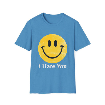 Funny 'I Hate You' Smiley T-Shirt — Retro Distressed Yellow Smiley Tee