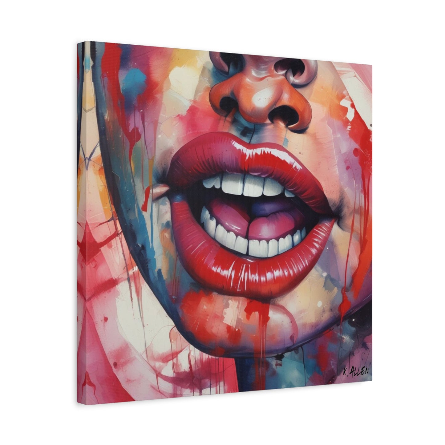Colorful Pop Art Lips Canvas Wall Art – Vibrant Stretched Matte Portrait