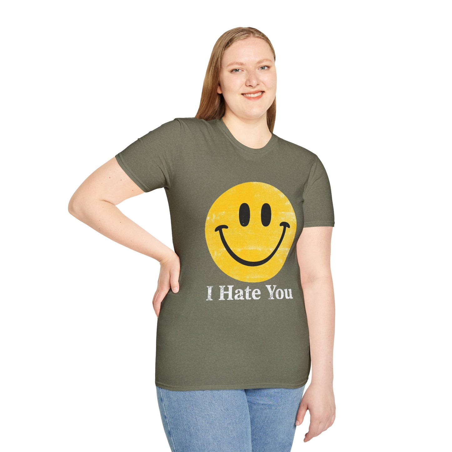 Funny 'I Hate You' Smiley T-Shirt — Retro Distressed Yellow Smiley Tee