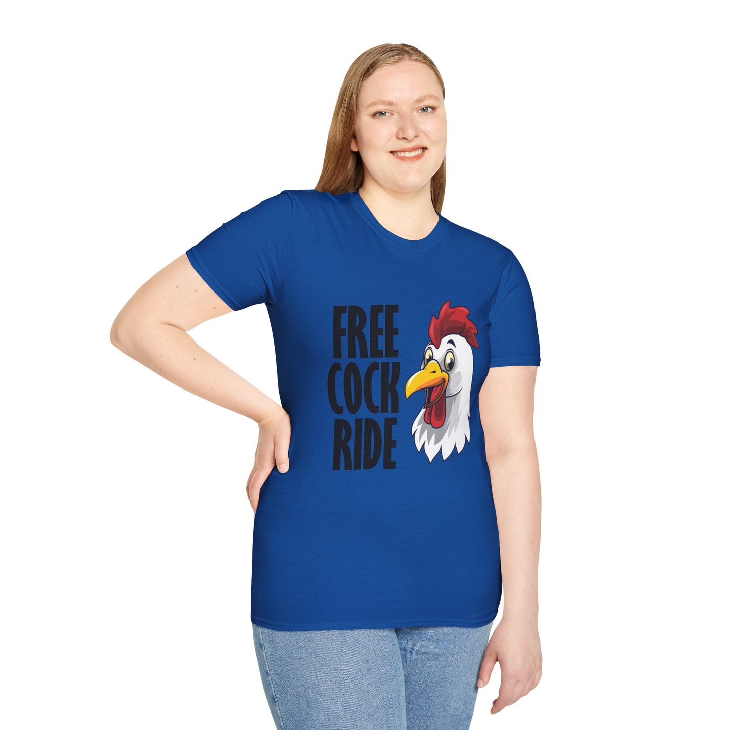 Graphic T-Shirt — "Free Cock Ride" Rooster Novelty Tee