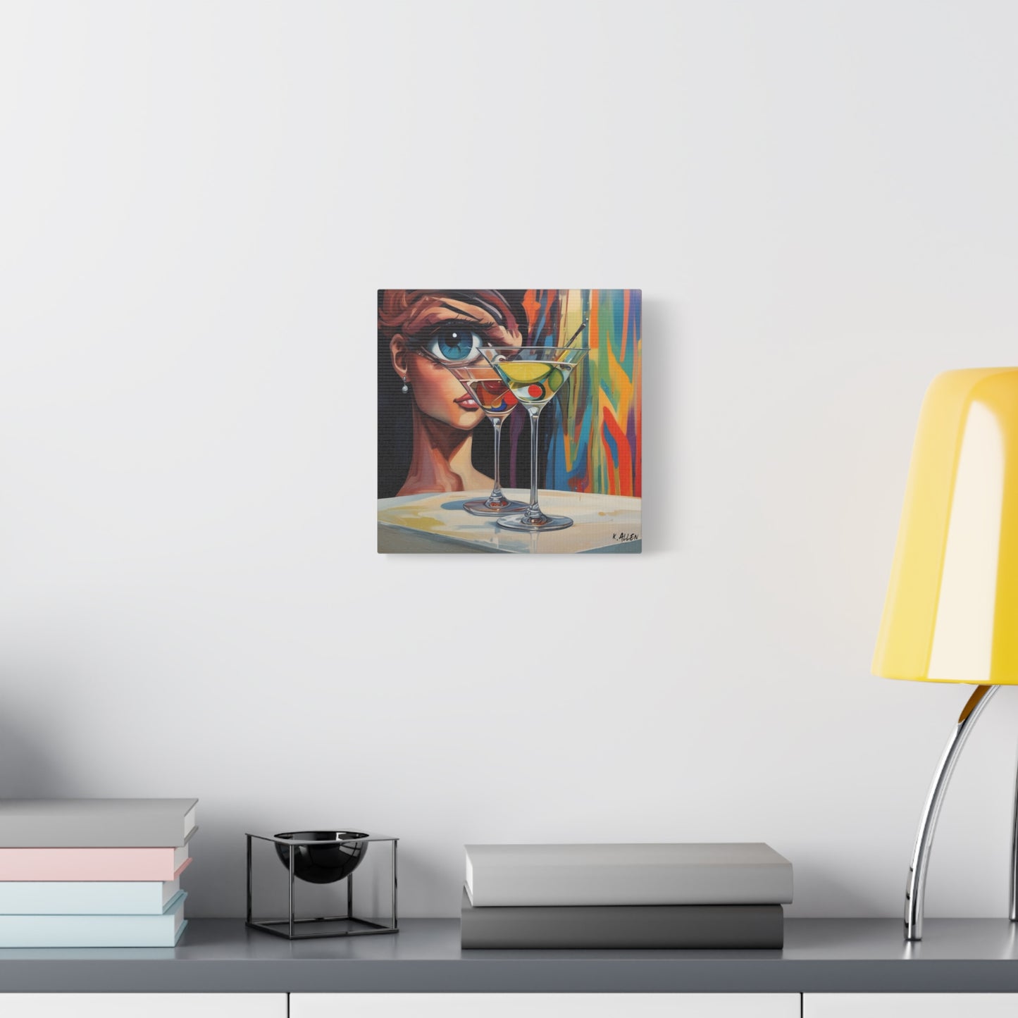 Pop Art Martini Canvas Wall Art — Colorful Woman & Cocktails Matte Stretched 1.25"