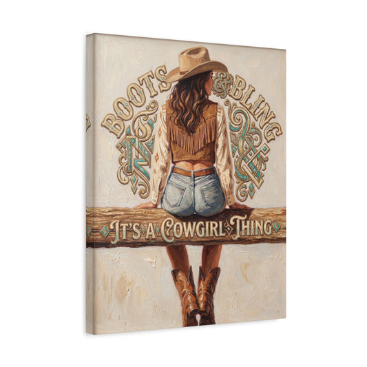 "Boots & Bling: It's a Cowgirl Thing" Matte Stretched Print