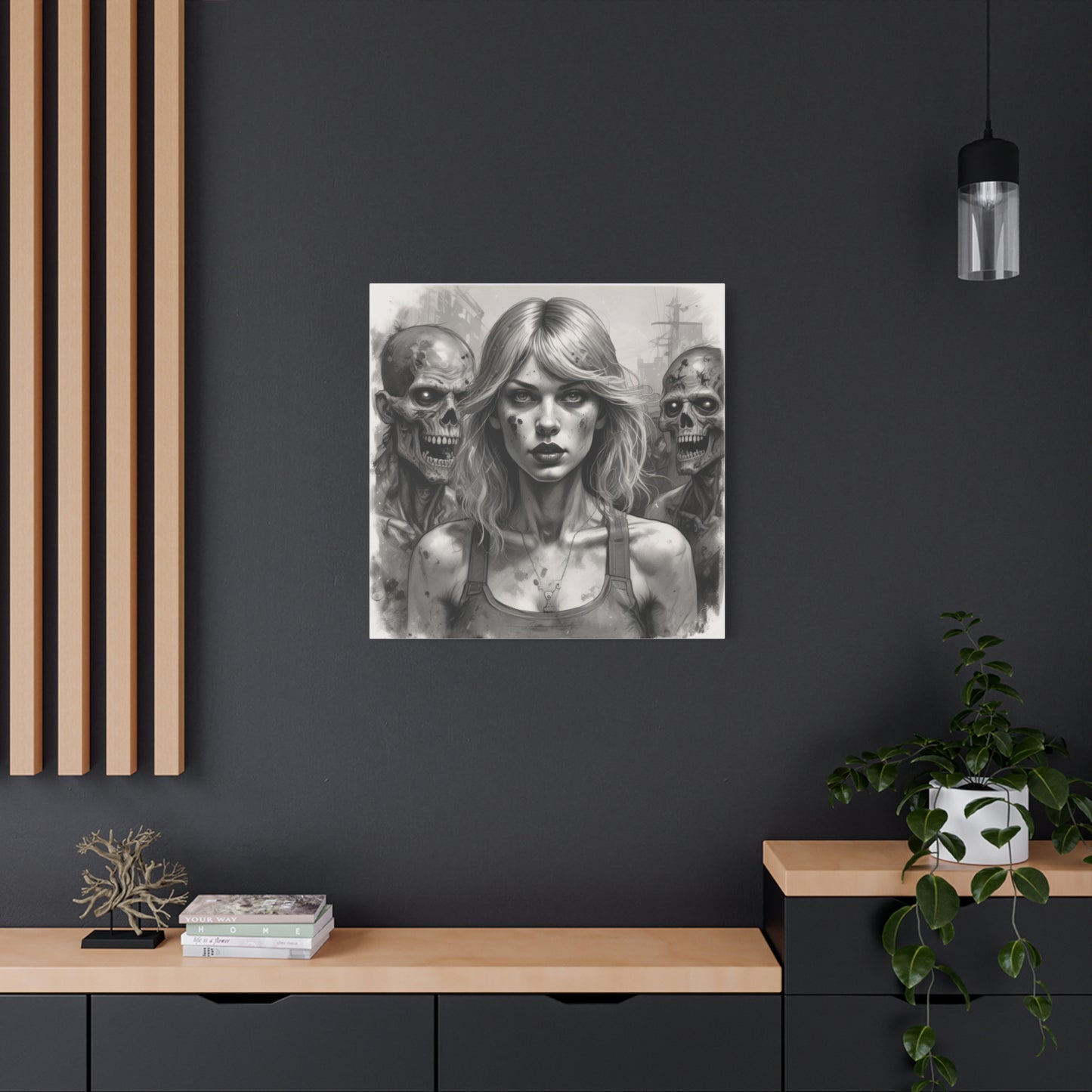 Zombie Apocalypse Canvas Print — Female Survivor Portrait Matte Stretched Art