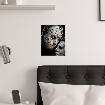 Horror Icon Satin Poster — Jason & Michael Mask Art (210gsm)