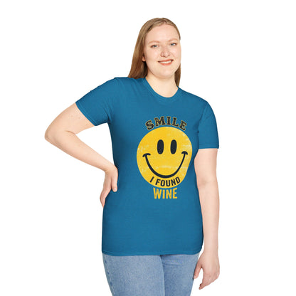 Wine Smile T-Shirt — "Smile I Found Wine" Retro Smiley Tee