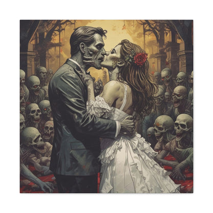 Zombie Bride & Groom Matte Canvas Wall Art — Gothic Wedding Horror Canvas
